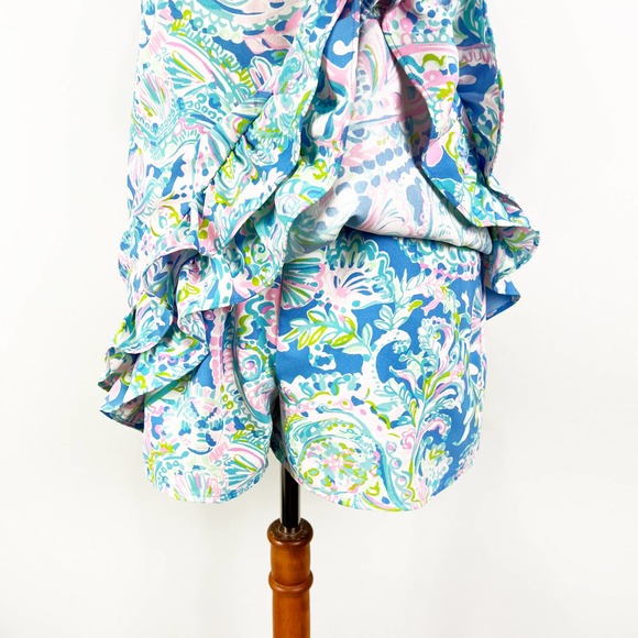 Lilly Pulitzer Masey Short Sleeve Romper In blue Carnivale Coral Size 2 - Picture 5 of 10